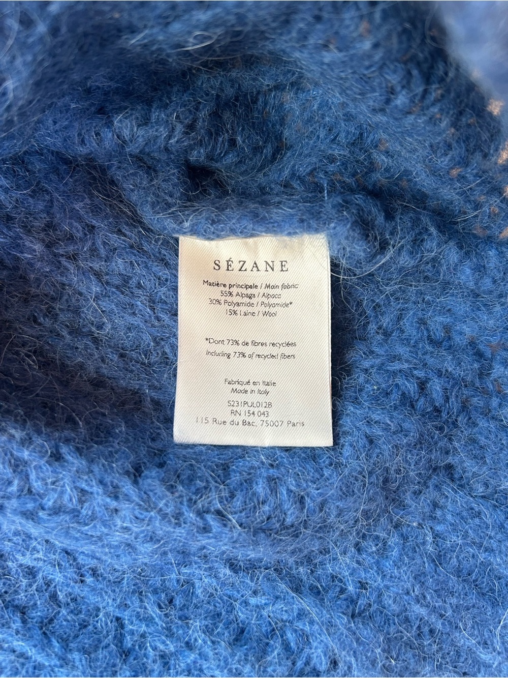 Sezane Jose Jumper in Azure Blue with Alpaca Wool Blend - Picture 5 of 5
